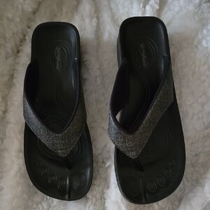Gray and Black Flip Flops